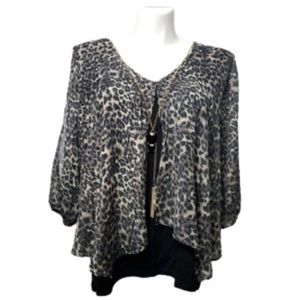 Sheer Layered Cheetah Leopard Print Black Grey Top
